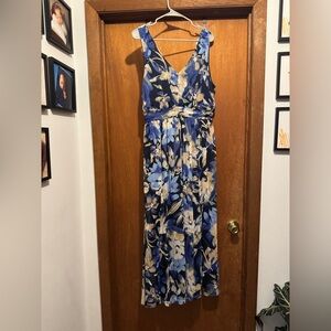 Lovestitch Blue and Tan Floral Maxi Dress